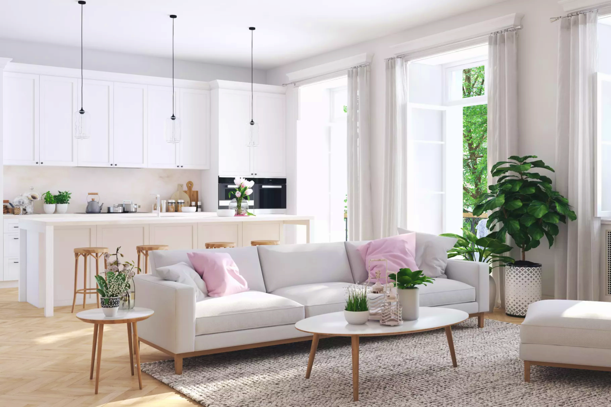 A clean living room in a Montreal house.